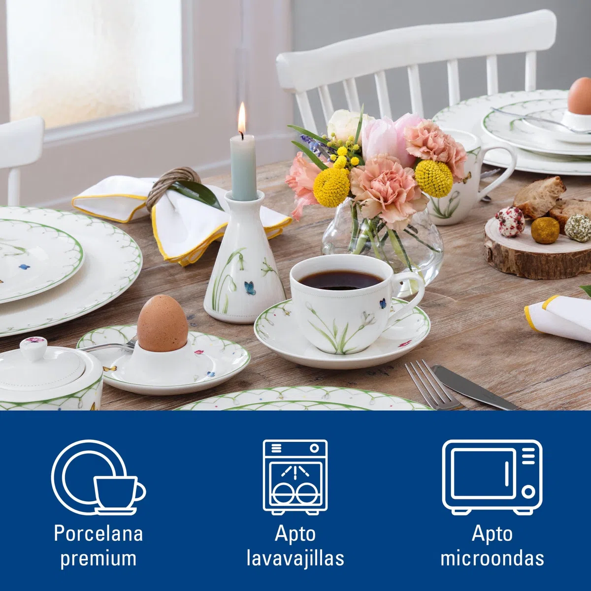 Villeroy & Boch Colourful Spring Plato de desayuno (22 cm), Porcelana Premium, Blanco/Multicolor