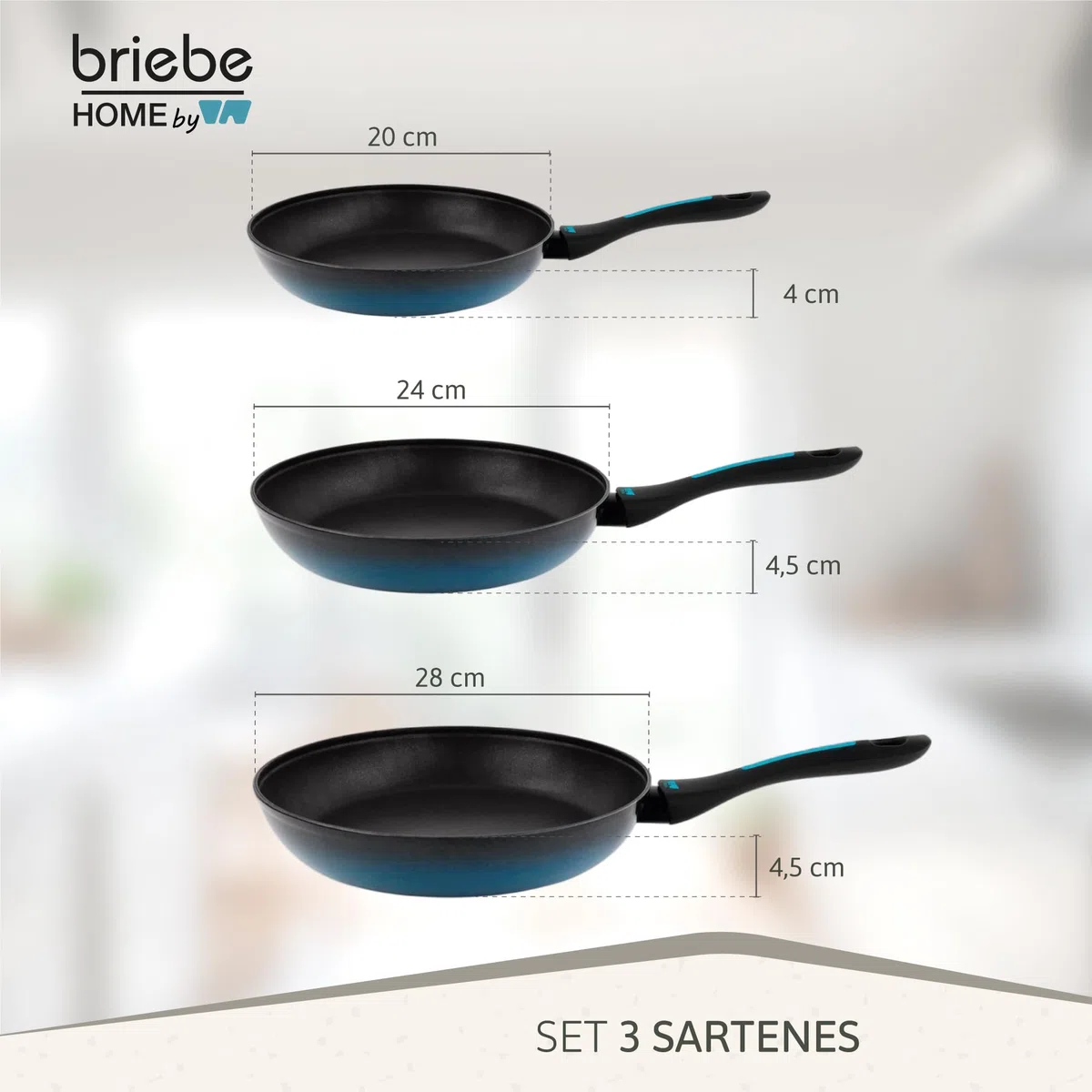 briebe MARE Juego de 3 Sartenes Inducción, Acero Forjado 20-24-28cm, Antiadherente Libre PFOA, Set Sartenes Profesionales, Alta Resistencia, Aptas Para Todo Tipo de Fuegos, Fabricadas en España