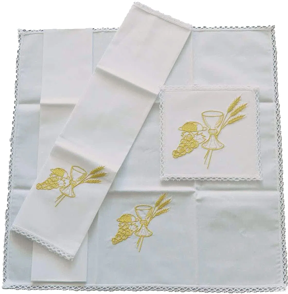 Conjunto de altar con elementos litúrgicos bordados
