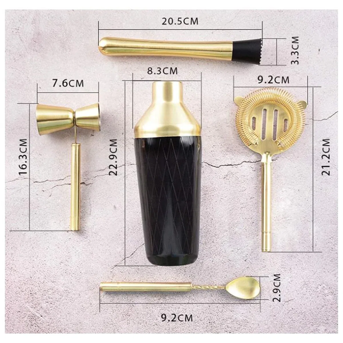 Juego de Coctelera Cocktail Shaker Bar Set con Accesorios - Kit de Martini con Jigger de medición y Cuchara de Mezcla, colador, Herramientas de Barra Profesional de Muddler Agitador de Cócteles