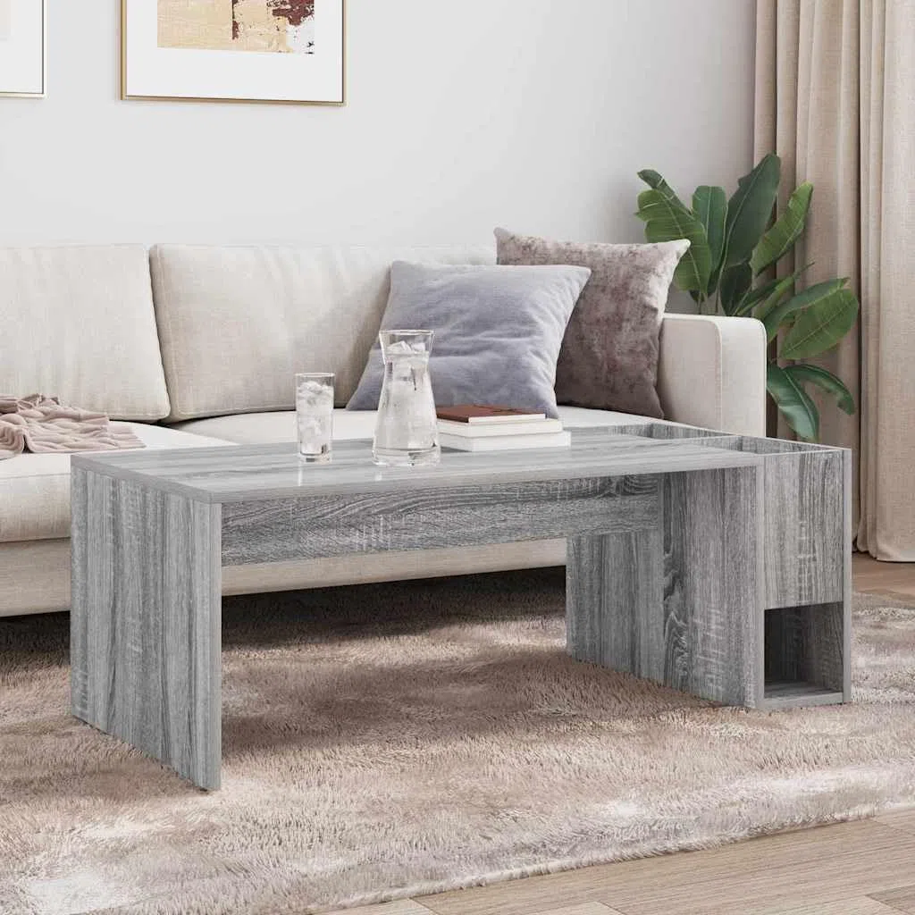 Mesa de centro Sonoma gris de madera 101,5 x 50 x 37 cm con espacio de almacenamiento, rectangular para salón, mesa auxiliar, estante para sofá, salón, oficina, diseño moderno