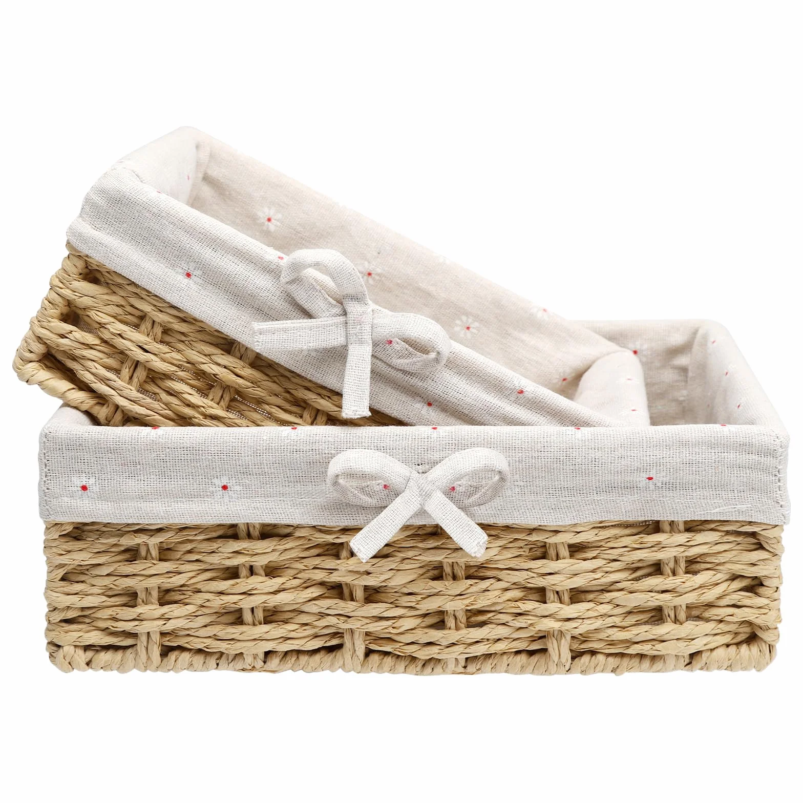 APOMOONS 2 Piezas Cestas para Pan con Forro, 2 Tamaños Cesta Almacenaje Mimbre Fabricadas con Cuerda de Papel, Cesta Mimbre para Pan Pasteles Postres Desayuno, Caqui