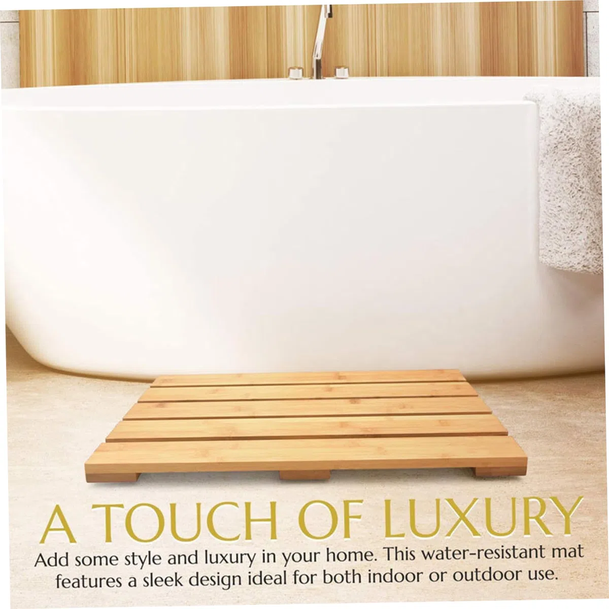 Alfombra de baño de bambú, Alfombra de Ducha de bambú Natural Antideslizante de 19, 7 x 13, baño Impermeable con Orificios de Drenaje, Ducha Interior y Exterior para SPA, Sauna, Piscina