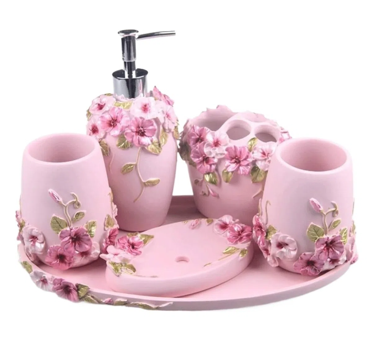 Accesorios De Baño Juego De 6 Dispensadores De Líquido para Baño, Accesorios De Baño De Resina, Soporte para Cepillo De Dientes, Jabonera, 2 Vasos Set De Baño Accesorios