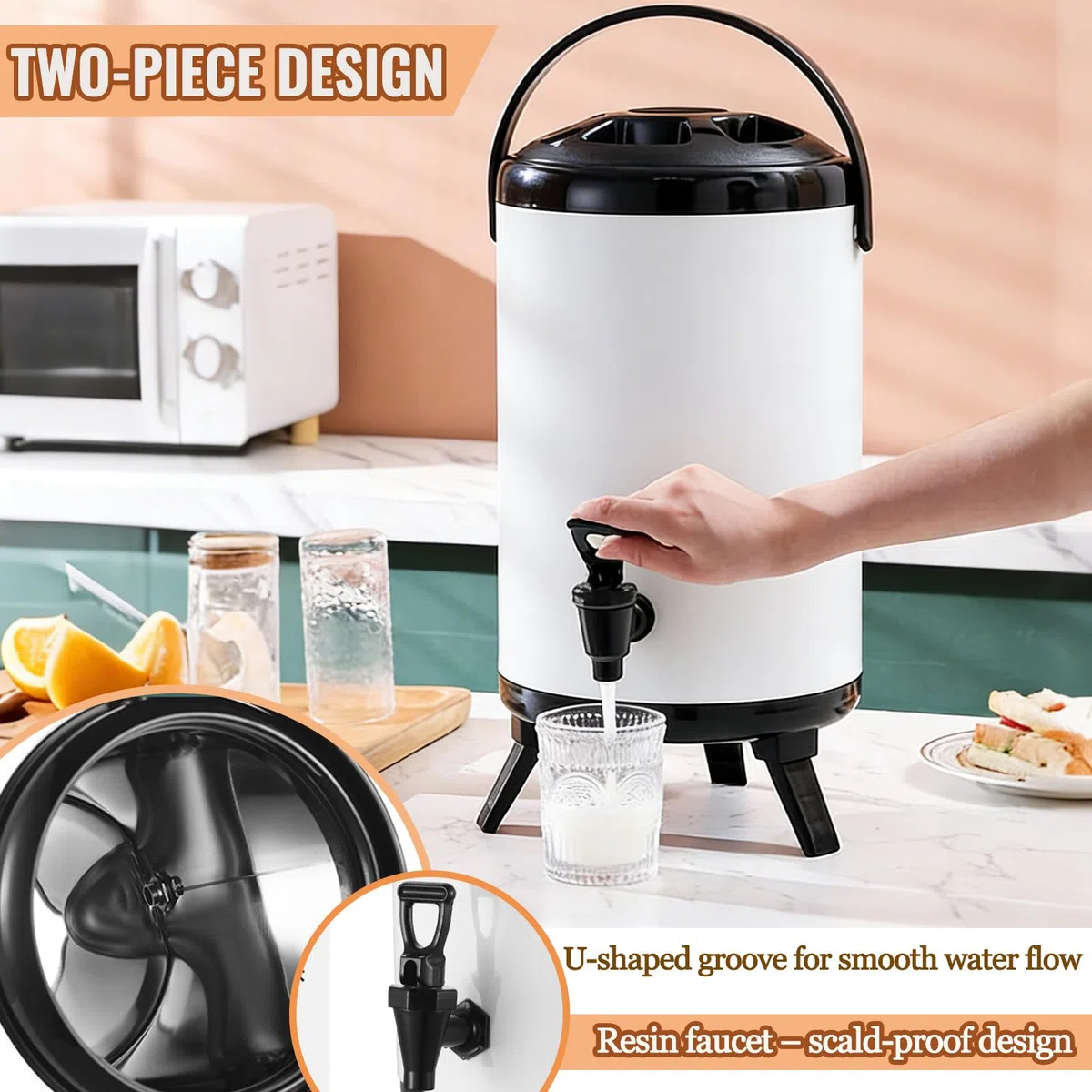 Dispensador de bebidas aislado, servidor de bebidas frías y calientes con espiga sin goteo y mango portátil para catering y fiestas, capacidad de 12 litros