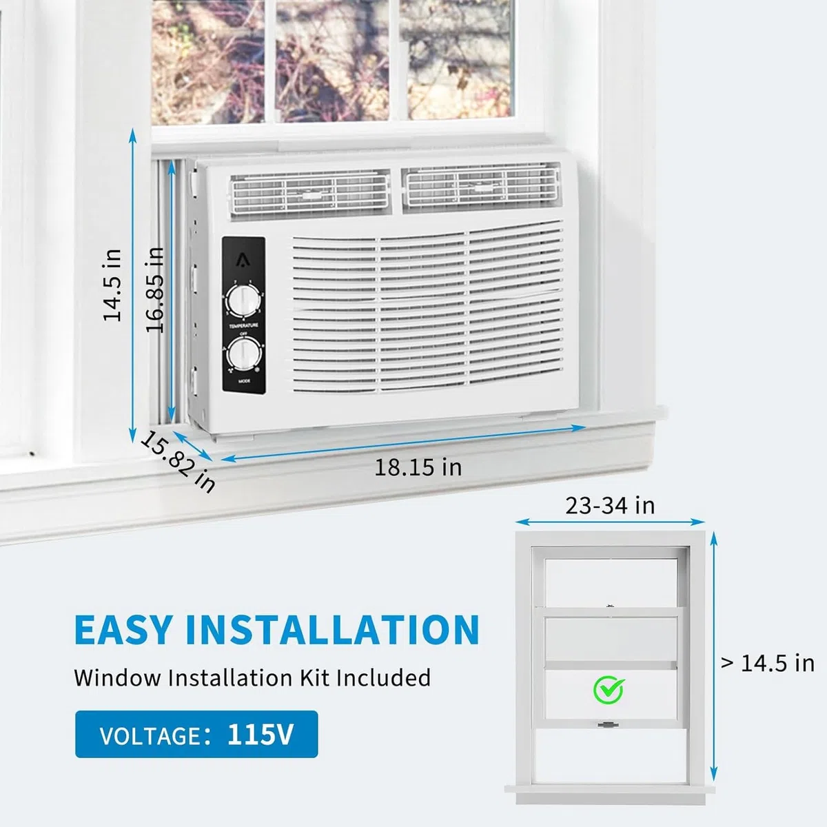Smart 6000 BTU WiFi ventana aire acondicionado ventana AC unidad con control remoto y función de temporizador de control de aplicación y kit de fácil instalación para habitaciones de hasta 350