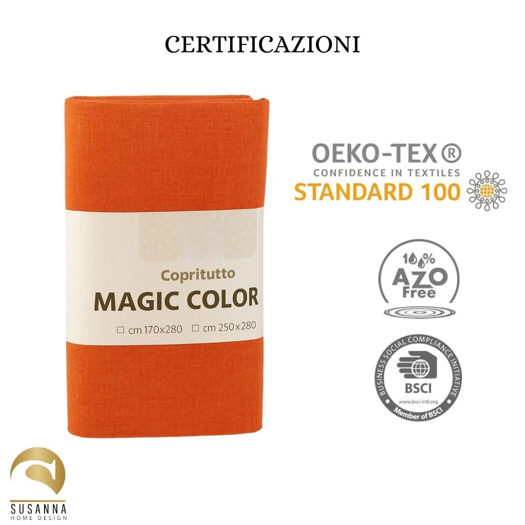 Generico Tela Multiuso – Cubretodo 2 Plazas o Cubrecamas Individual/Matrimonial, Mezcla de Algodón Liso Naranja, Medidas 170 x 280 cm – Fabricado en Italia