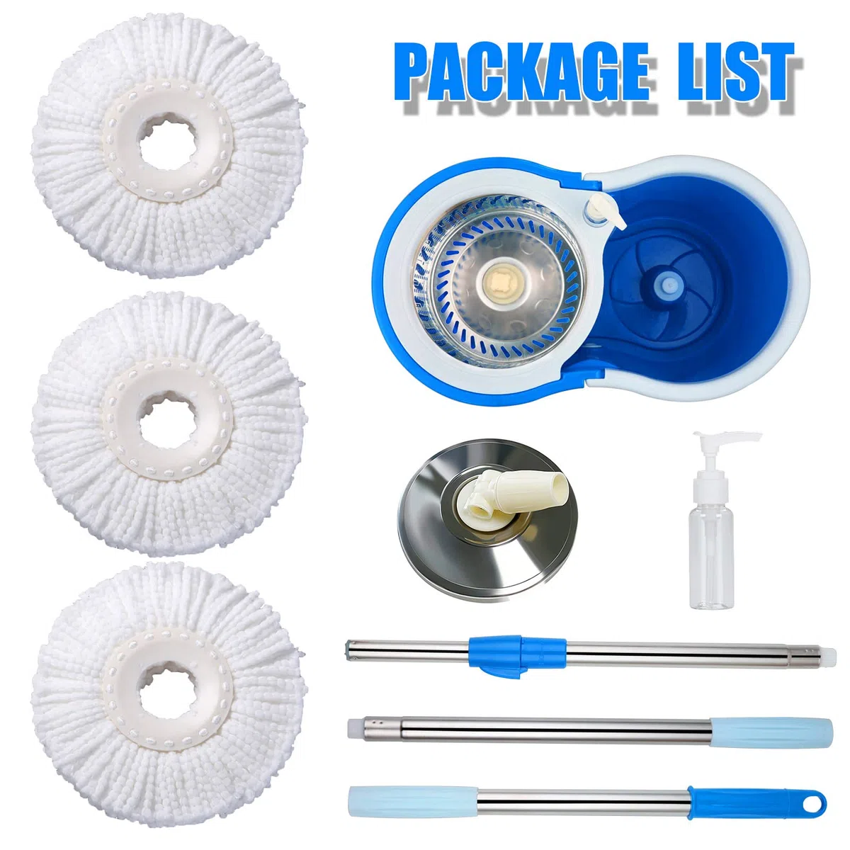 Sistema de fregona giratoria y cubo | Mopa giratoria 360 y cubo con juego de escurridor | Mopas para limpieza de suelos | 3 recambios de cabezal de microfibra | Mango extendido de 61 pulgadas | Mopa