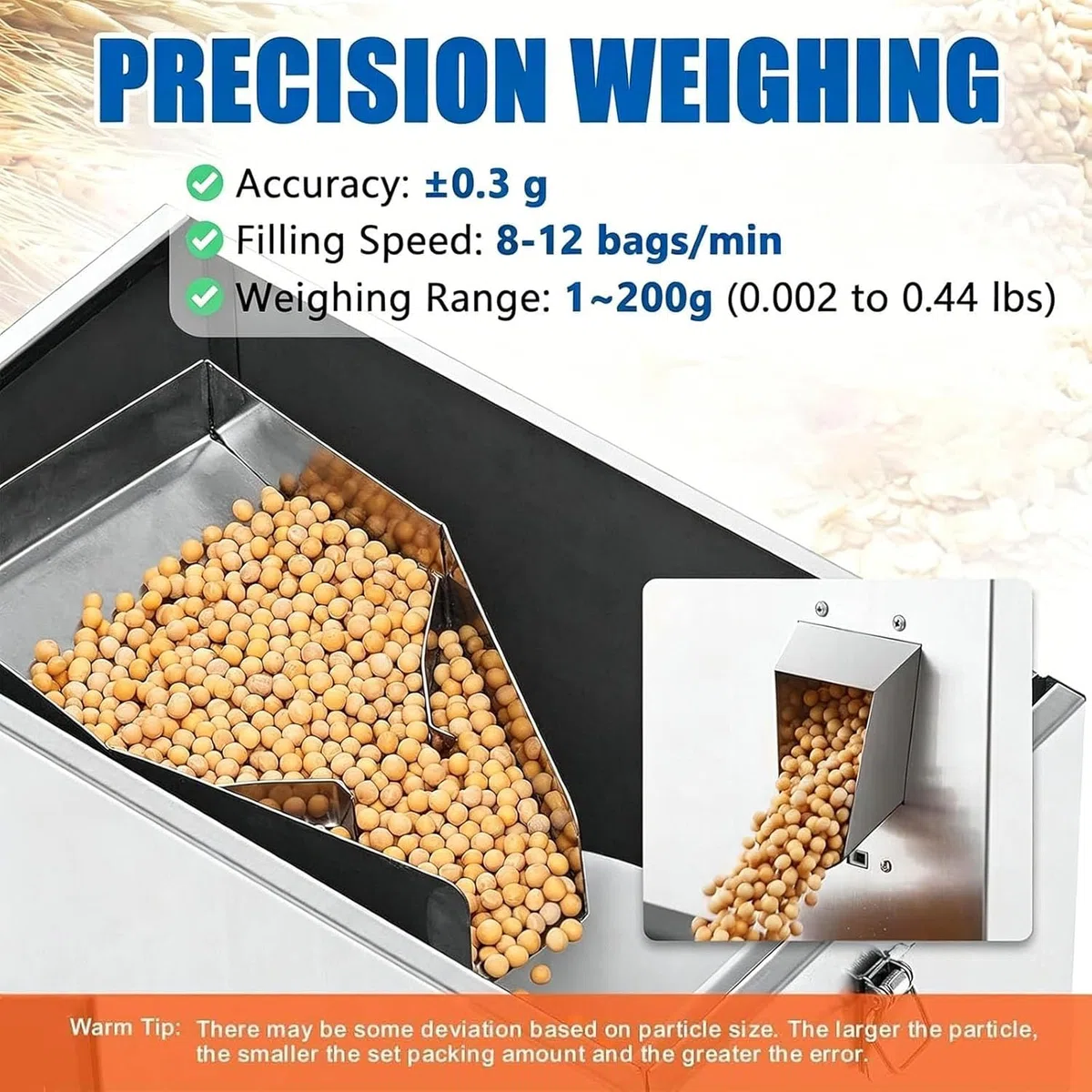 Máquina de llenado de gránulos, dispensador automático de Polvo con pesaje Inteligente, 3 velocidades, Acero Inoxidable Apto para Uso alimentario, Ideal para pequeños talleres.