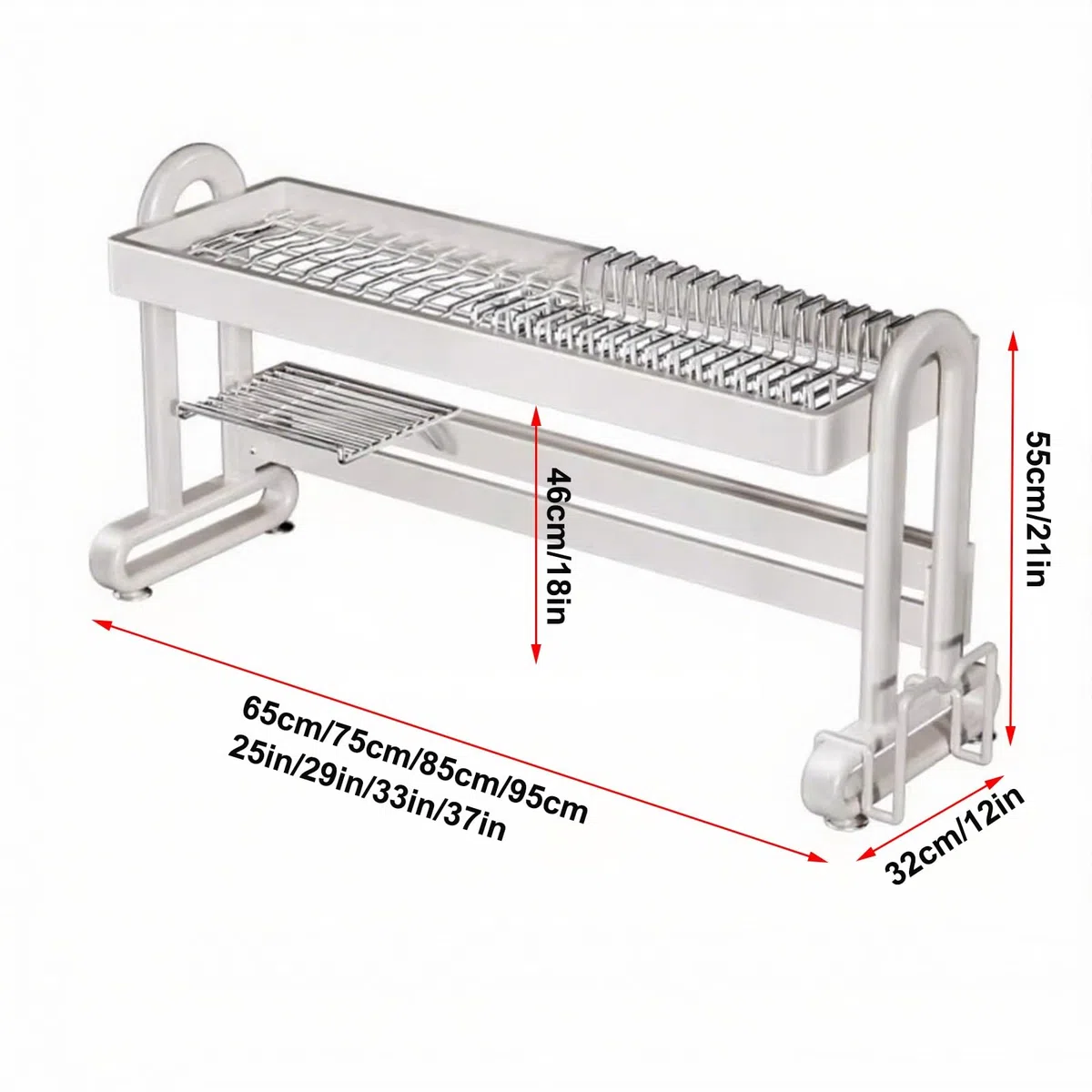 Escurreplatos grande sobre fregadero para organización de cocina, ideal para platos, vasos, cuencos y cubiertos, diseño de doble capa