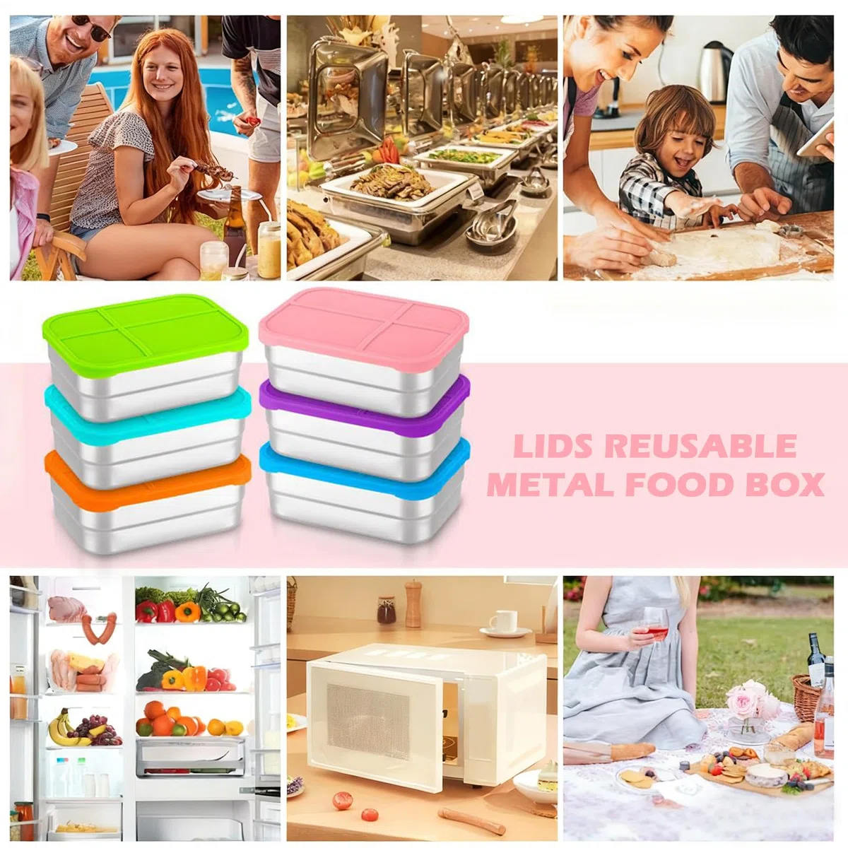 Contenedores De Comida De Acero Inoxidable 720ml Para Comidas Y Aperitivos | Apilable Para Alimentos Contenedor de Snack Portátil con Tapa de Silicona para Escuela, Viaje, Picnic, Deportes y Almue