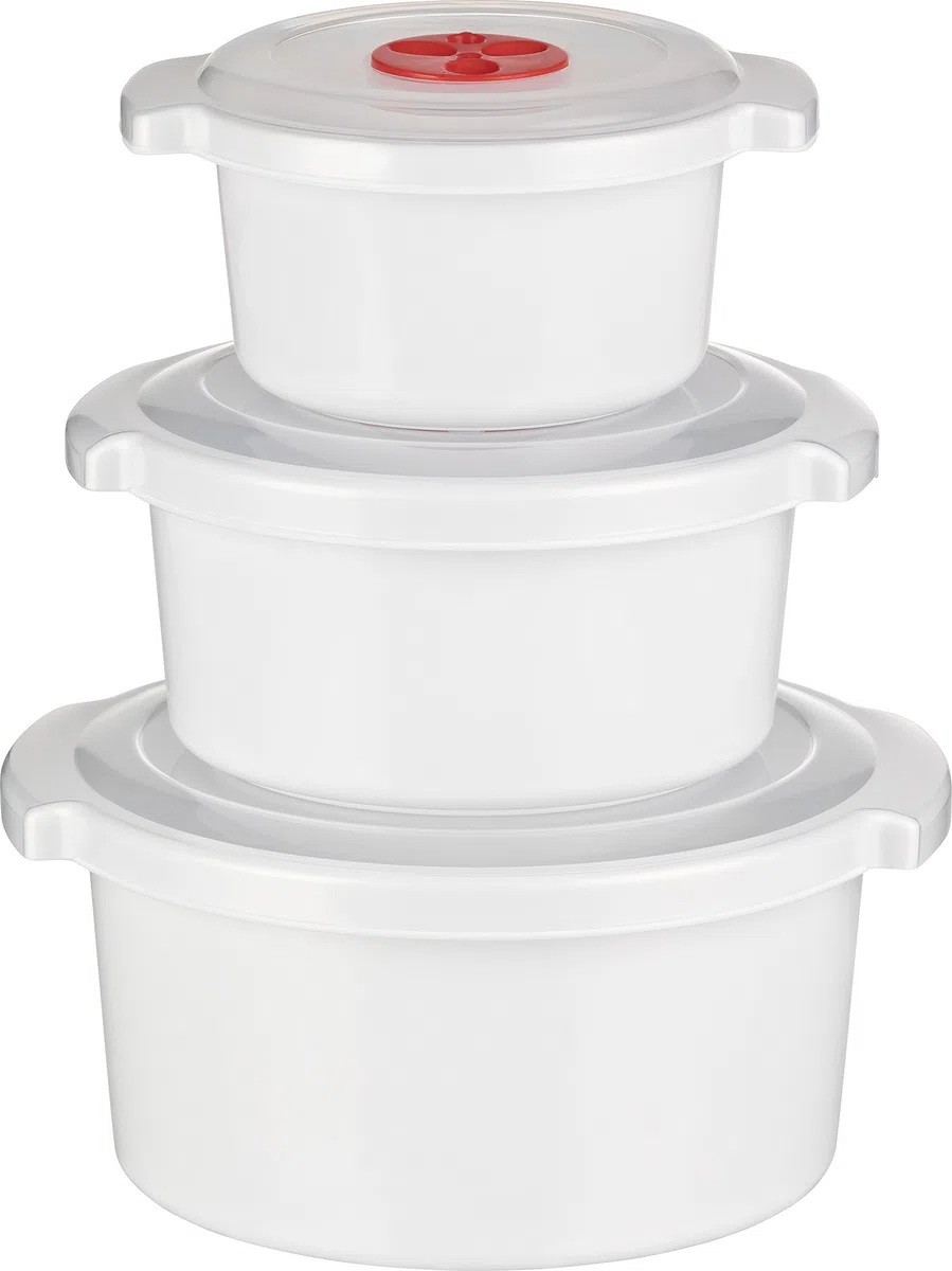 Kigima Set básico de 3 cazuelas aptas para microondas Blanco 0,5, 1 y 2 litros