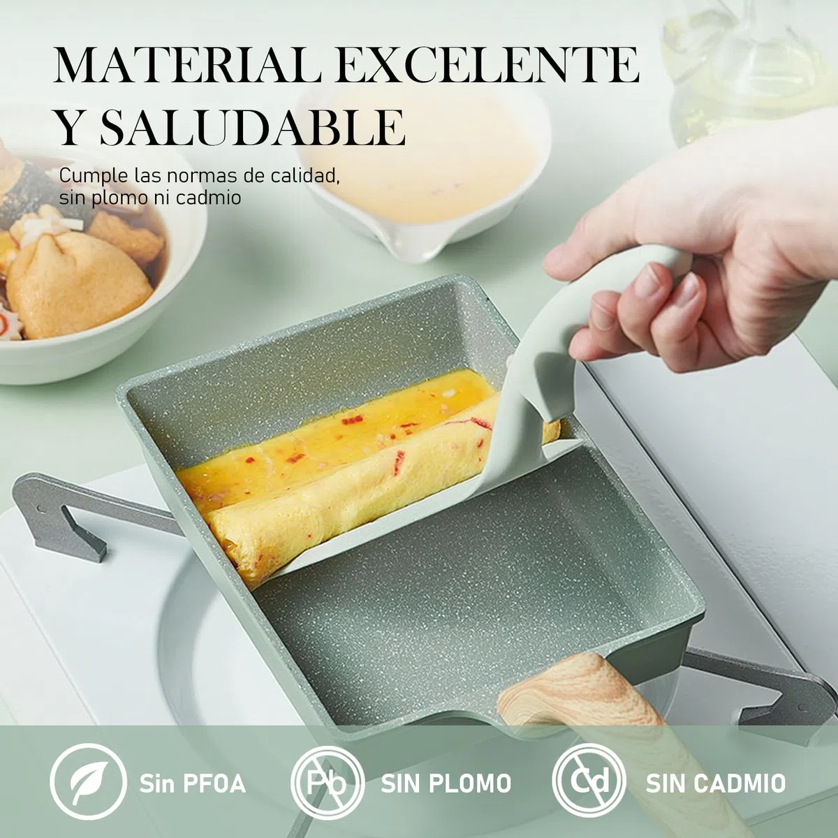HARLIANGXY Tamagoyaki Sartén japonesa para tortillas con espátula de silicona, sartén cuadrada japonesa, revestimiento antiadherente(libre de FOA), 20x15cm