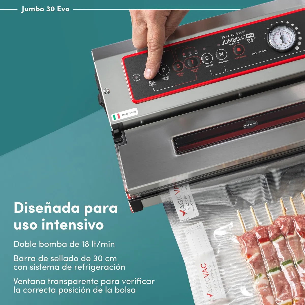Magic Vac Jumbo 30 Evo, Máquina Envasadora al Vacío Profesional de Alimentos en Acero Inoxidable para Bolsas de Vacío y Contenedores