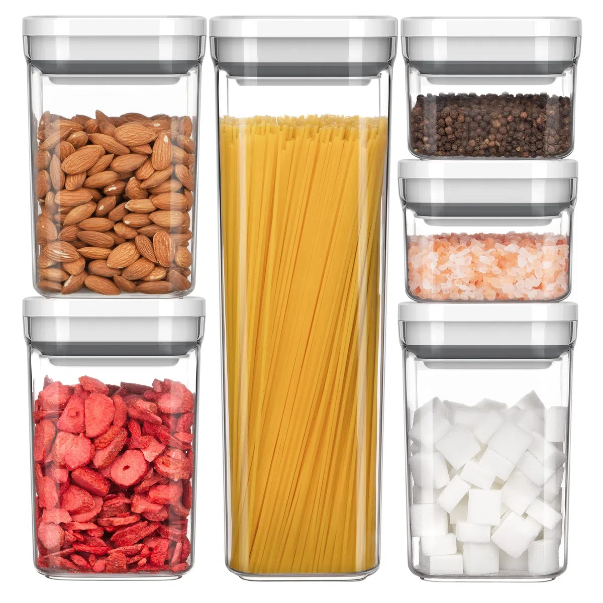 MR.SIGA Juego de 6 recipientes herméticos para almacenamiento de alimentos, sin BPA, recipientes de organización de despensa de cocina | Contenedores de almacenamiento de cocina sin BPA, apilables, con una sola mano para cereales, espaguetis, pasta, color