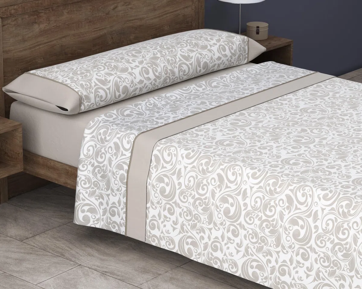 HM'S HOME'SECRET Roomers 2026 Juego de sábanas Estampadas Calidad 30/30 144 Hilos, 50% poliéster y 50% algodón 15 Diseños en 2 Colores (Lucia Beige, Cama 150m + 1 Funda Almohada)