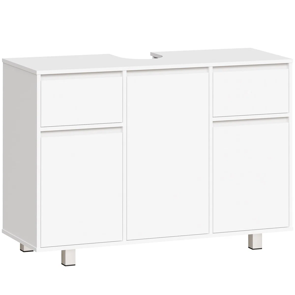BEWISHOME Mueble Bajo Lavabo de Baño con Pies, Armario de Baño | 90 x 30 x 62.5 cm, Mueble Bajo Fregadero 2 Cajones, 3 Puertas, Gran Capacidad de Almacenamiento, Blanco, EYSG01W