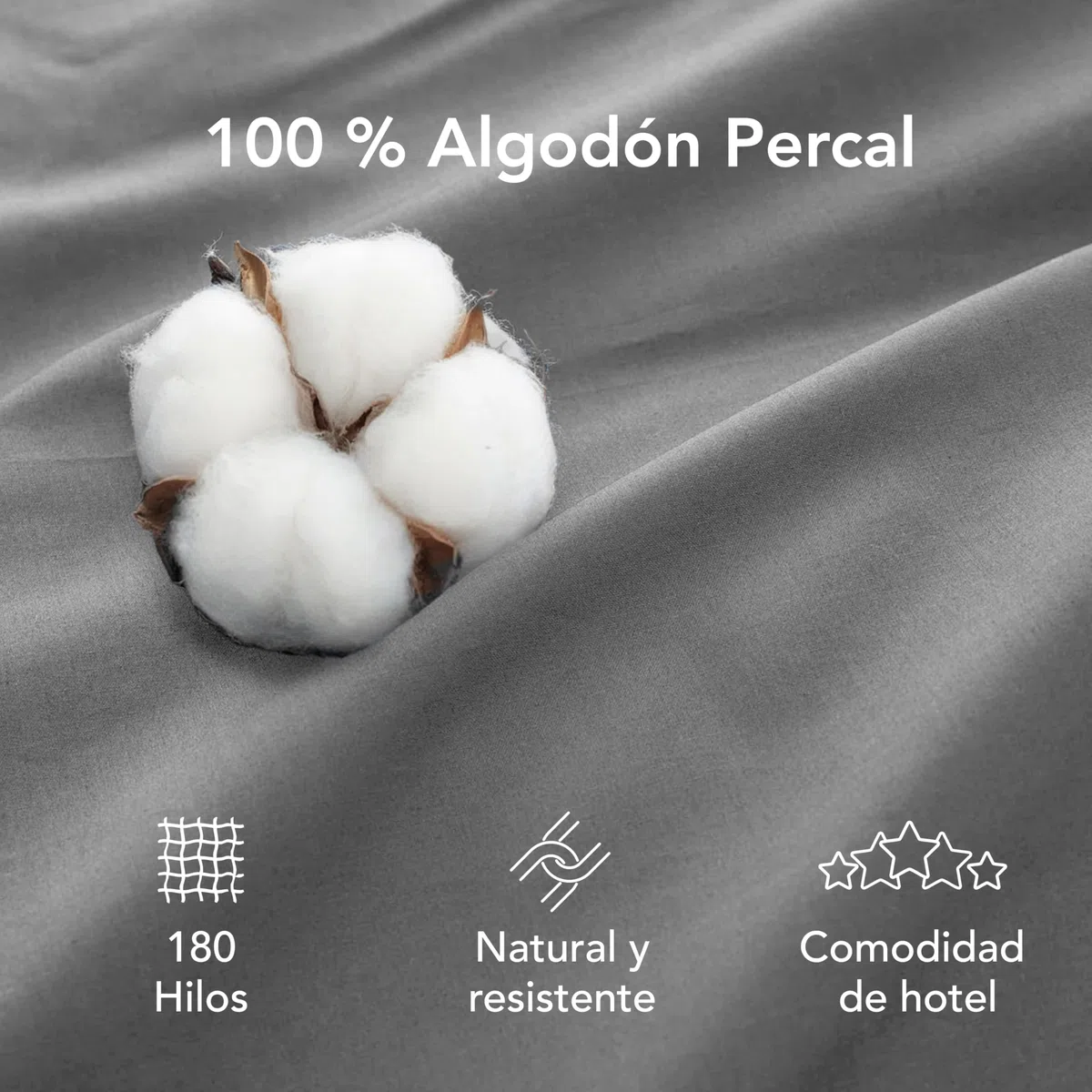 Dreamzie Funda Nordica Cama 180 de Algodon Percal – Antracita – Ropa de Cama 200x200, 1 Funda Nórdica + 2 Fundas de Almohada 80x80 – 3 Piezas
