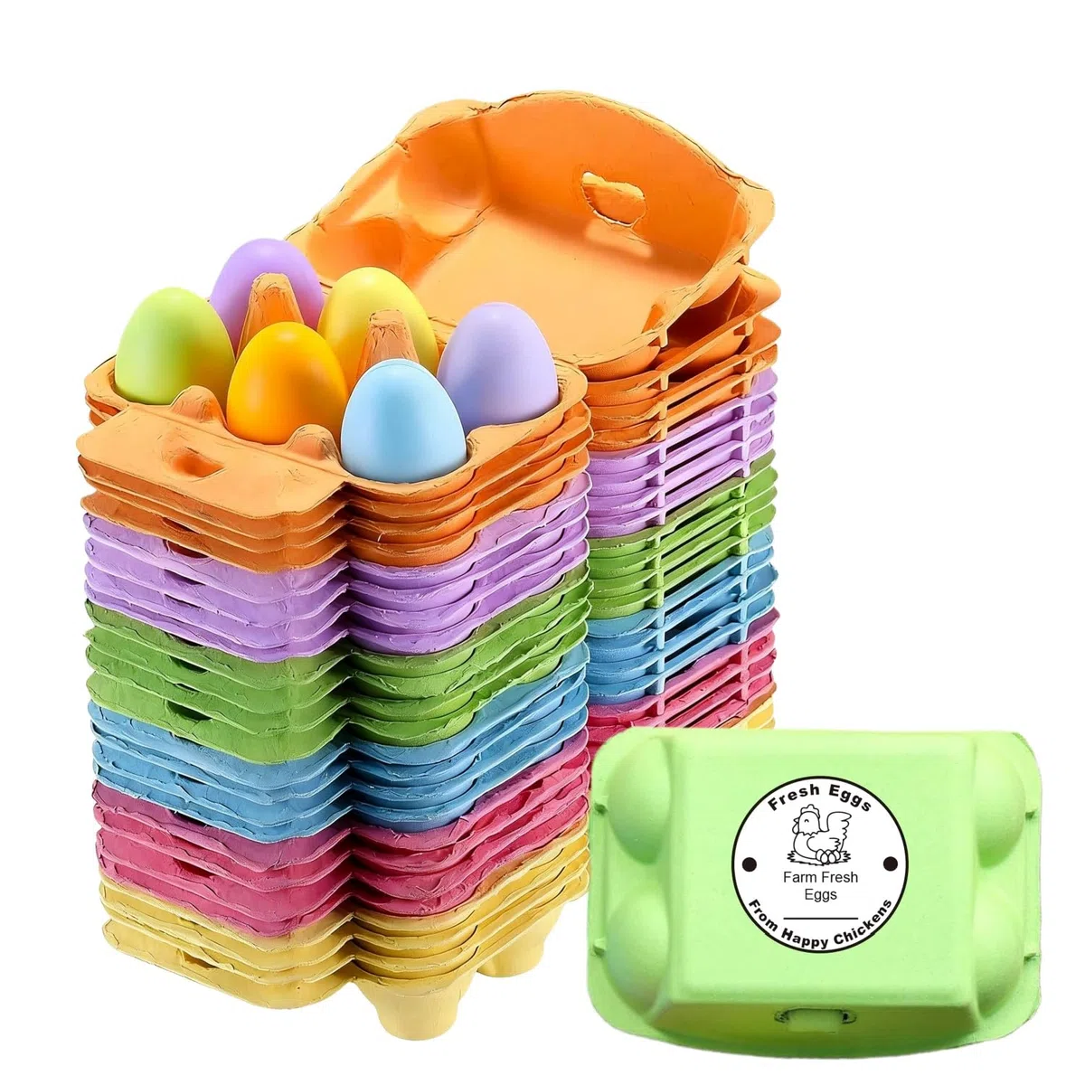 36 unids Cartones de Huevos de Gallina de Colores, caja de huevos para 6 huevos, Pulpa de Papel Natural, Reutilizables Soporte de Pulpa con Tapa, Ideales para Pascua, Almacenamiento o Mercadillos