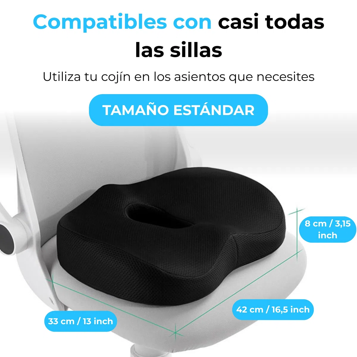 Cojin Coxis, Cojin Silla Oficina de espuma con Memoria, para Alivio Presión en Caderas, Cojín Antiescaras, Ortopédico, Cojín Ergonómico Viscoelásitco oficina y Silla de ruedas, Cojín hemorroides