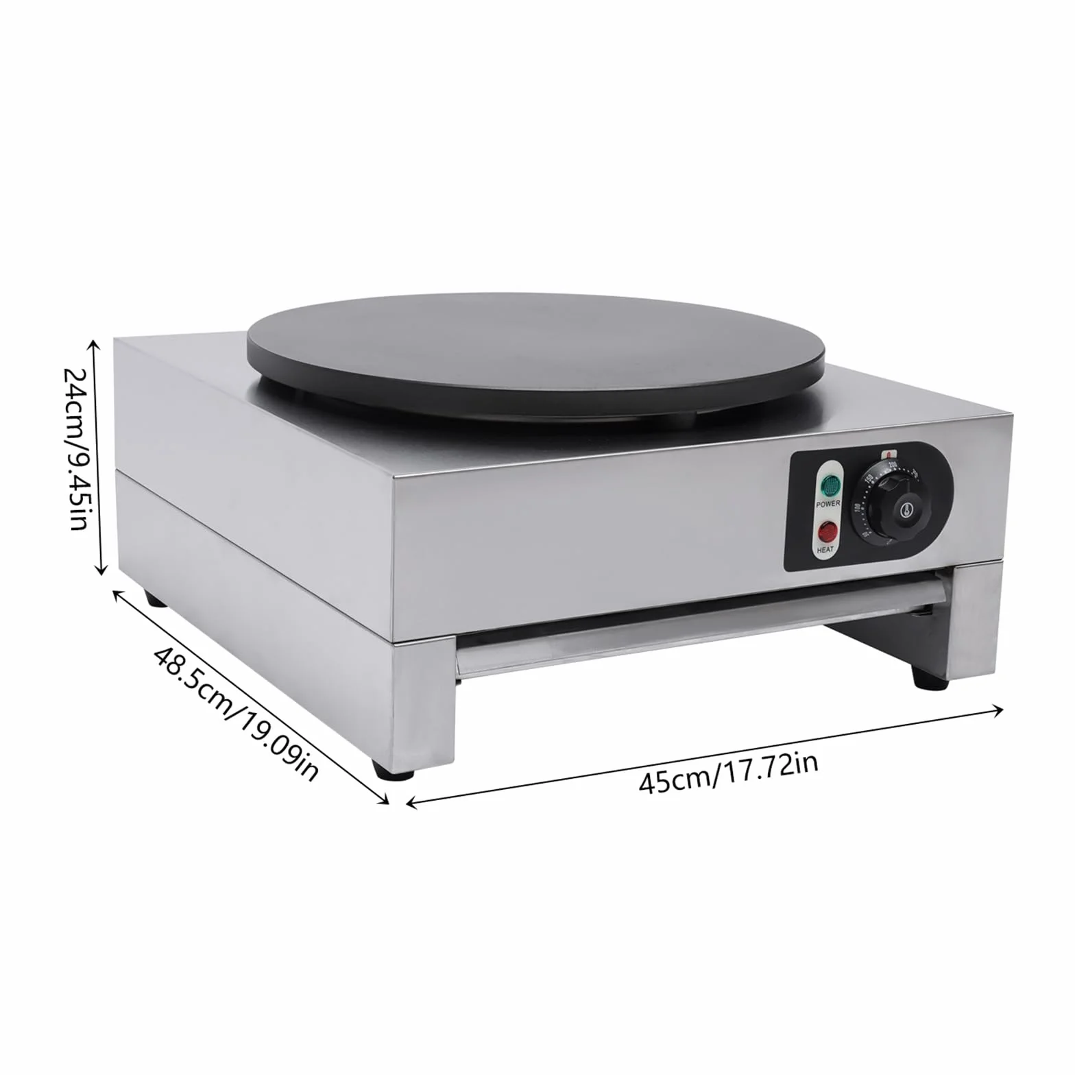 Crepera Electrica 3000W Máquina Comercial Para Hacer Crepes 50-300℃ Temperatura Ajustable Máquina de Crepé 40cm Bandeja con Indicadores Pies Antideslizantes Espátula de Madera