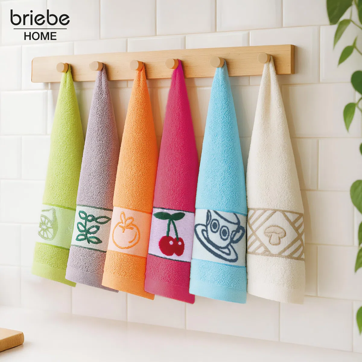 briebe Home 12 Paños de Cocina Rizo 100% Algodón, 50X50cms, Hecho en Portugal, Multicolor con Dibujo Bordado, Juego de Trapos Suaves