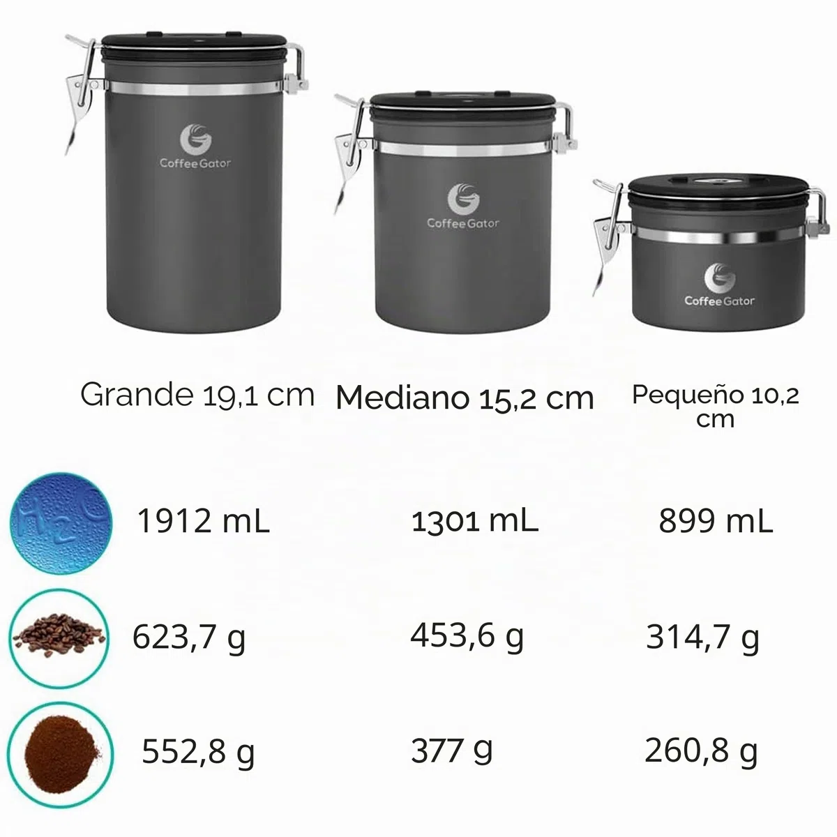 Coffee Gator - Recipiente para conservar el sabor, con rastreador de fecha, válvula de liberación de CO2 y cuchara, tamaño mediano