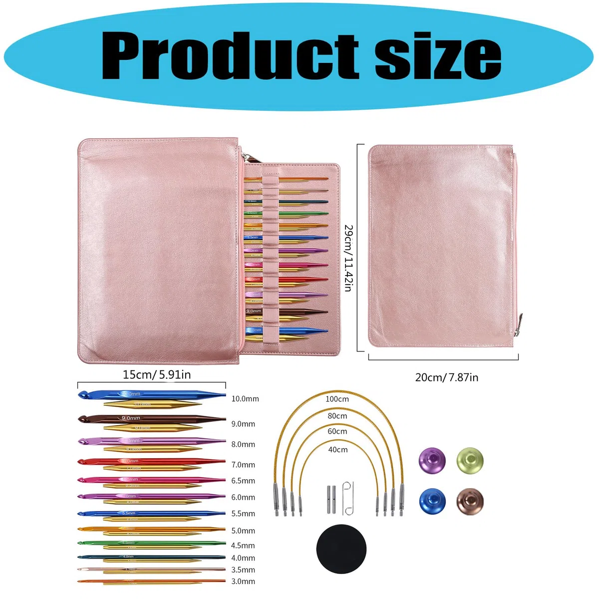 12 pares de agujas circulares intercambiables de aluminio de 3,0 a 10 mm, agujas de ganchillo tunecinas con cable para tejer, manualidades, juego de agujas circulares intercambiables con