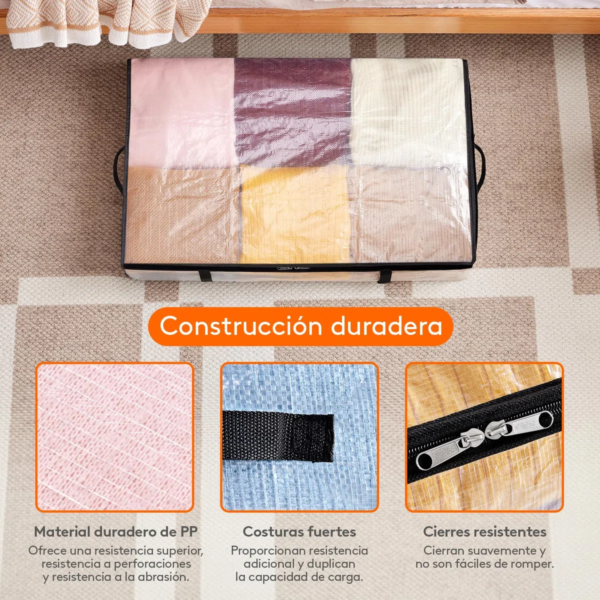 Lifewit Bolsas Almacenaje Ropa Transparentes 60L, Bolsas Debajo de la Cama con Asas, Cajas Almacenaje Plegable de PP, Organizador Armario Para Mantas, Juguetes, 4 Piezas