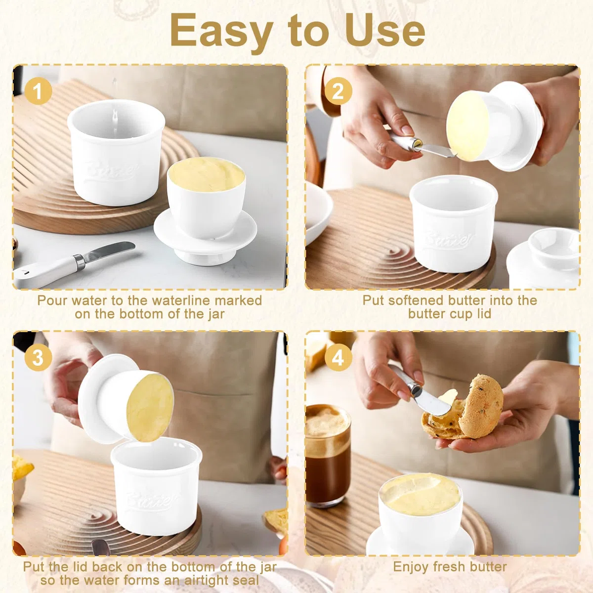 Envasador De Mantequilla Francés Con Tapa,Envasador De Mantequilla De Porcelana,Con Cuchara Para Mantequilla,Ideal Para Mantequilla Fresca Con Hierbas Aromáticas