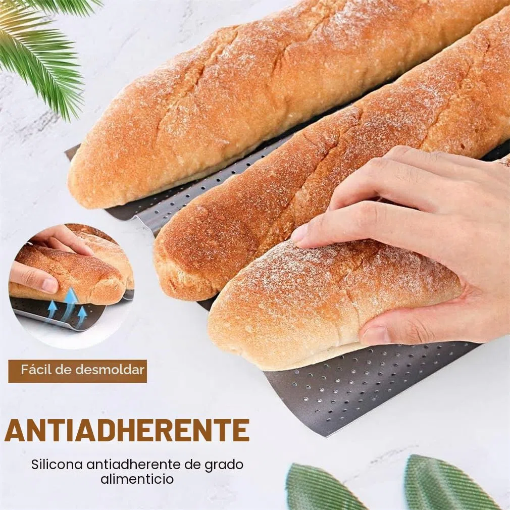 Bandeja para 3 Baguettes, Molde para Pan, Accesorios para Hornear, 38,5 x 28,5 cm