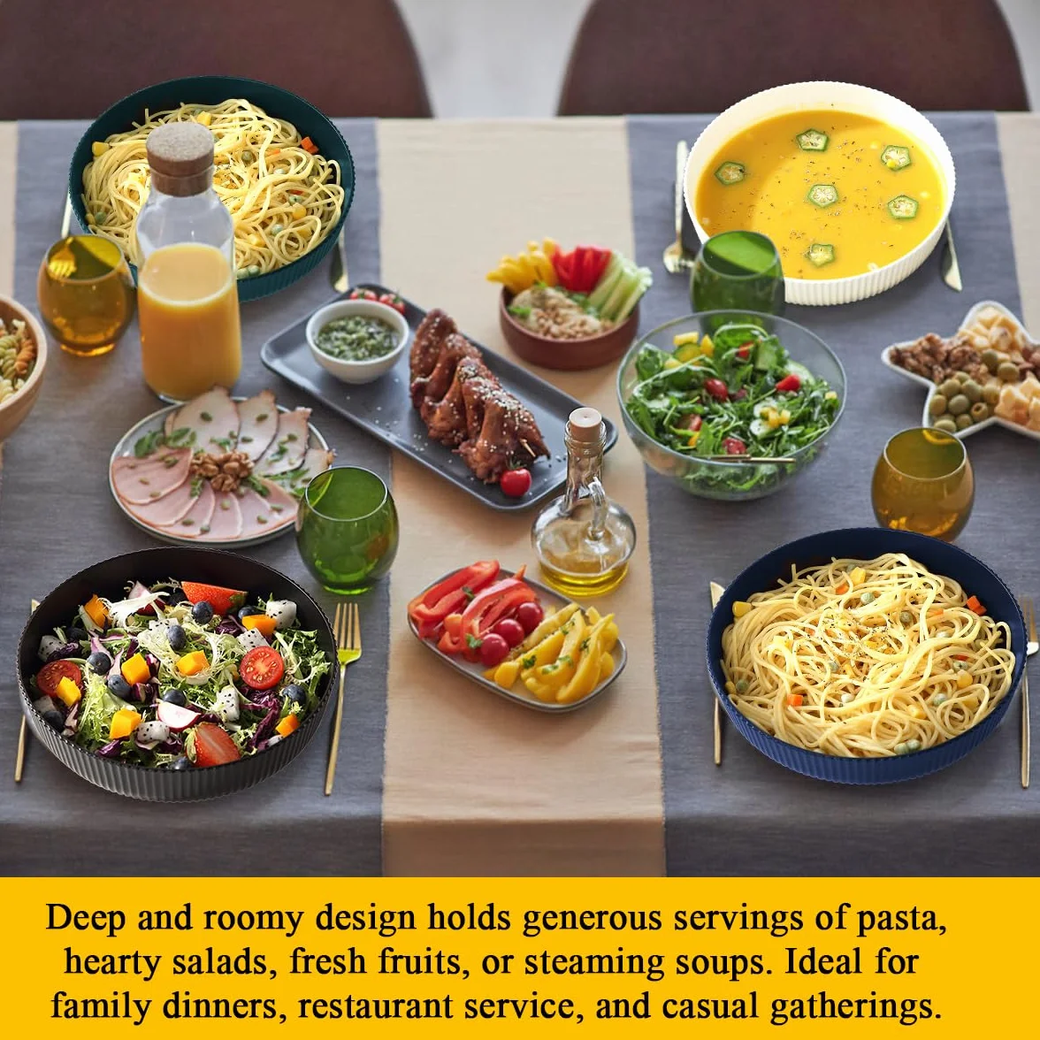 Berglander Set de 4 Cuencos para Pasta, Reutilizables 1100ml Plástico Inquebrantable para Sopa/Ensalada/Fruta, Ideal para Hogar, Restaurante, Exteriores, Picnics y Campamentos