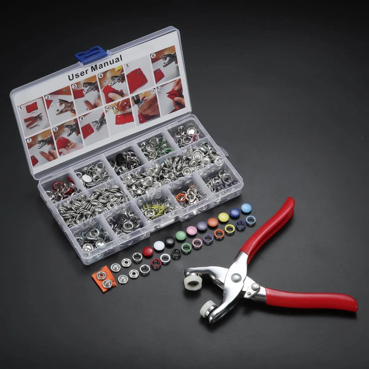 200 juegos de ropa, zapatos, bolsa de cuero, ojales DIY, cierres a presión, 9,5mm, 10 colores, botones, botones de presión de Metal, botón de anillo de punta-200 juegos sin herramientas