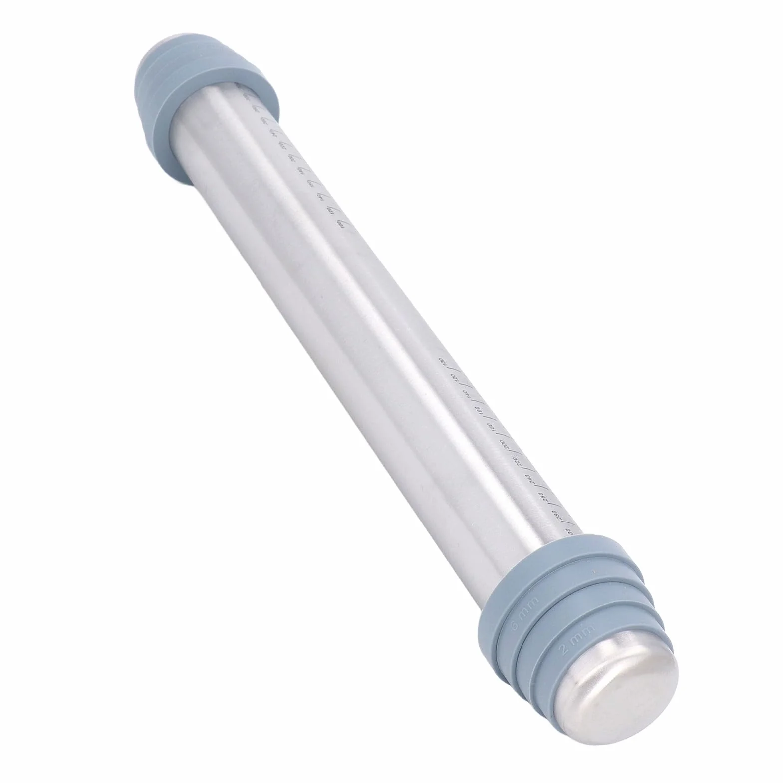 Rodillo de acero inoxidable de alta calidad con 4 anillos guía de silicona, rodillo de masa antideslizante antiadherente para hornear pasteles, galletas, pasteles y pizzas, 42 x 5,5 cm, esencial para