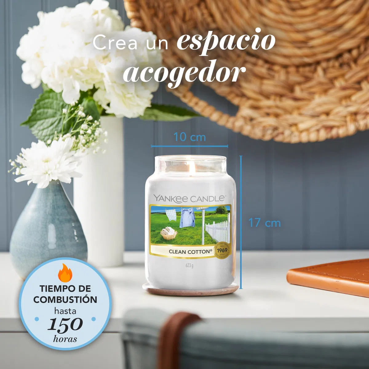 Yankee Candle Vela aromática en tarro grande de Clean Cotton | Velas de larga duración: hasta 150 h | Regalos perfectos para mujeres