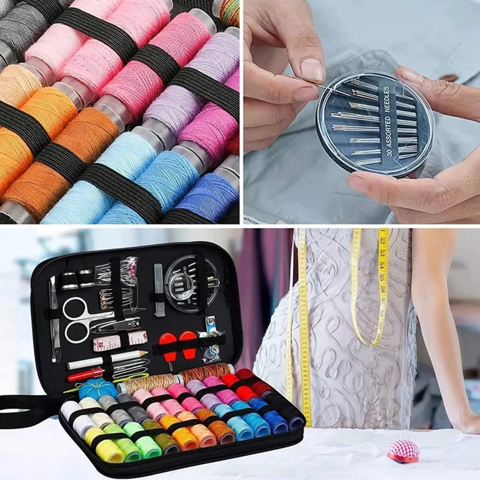 Kit de Costura de Viaje Kit de costura con hilos, agujas, bolsa almacenamiento, tijeras, cinta métrica, botones, portátil, for viajes, bricolaje, bordado, manualidades, caja(229PCS)