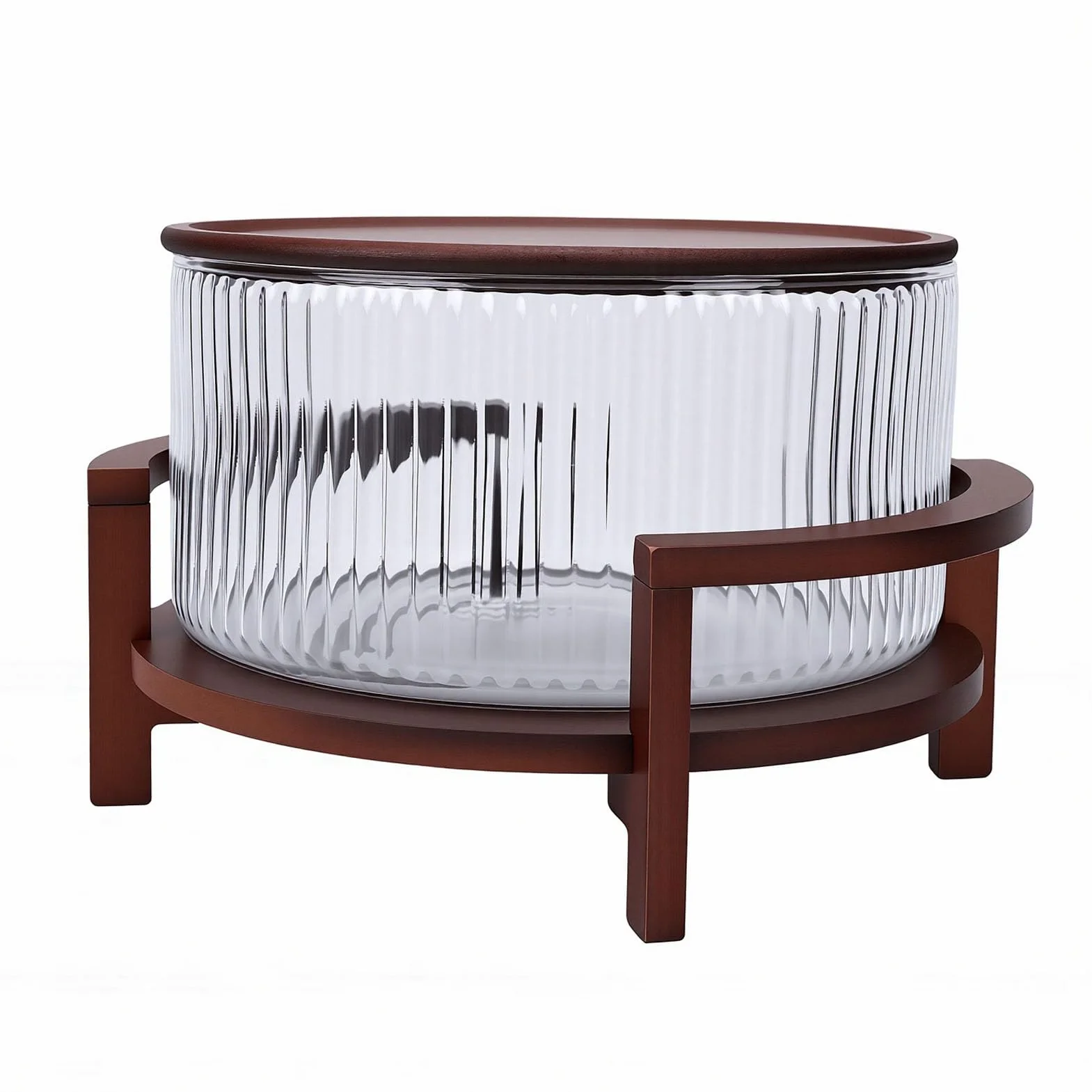 Garsent Ensaladera de Vidrio de 4,3 L con Soporte y Tapa de Madera, Cuenco Grande para Servir Frutas a Prueba de Calor para el Hogar, Comedor, Reunión, Cocina