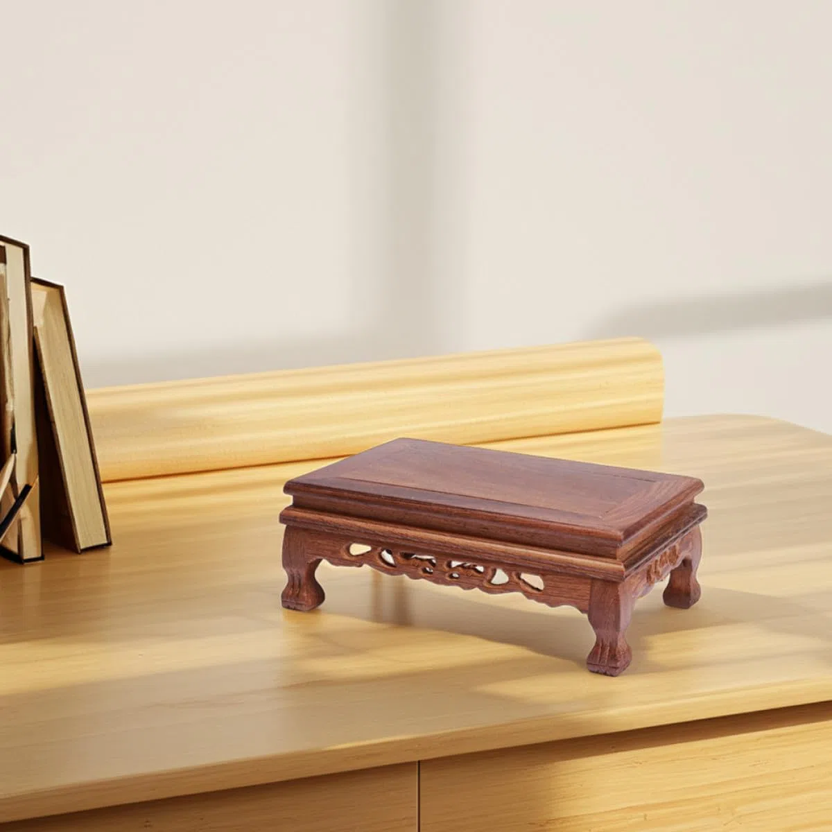 BESPORTBLE Soporte Rectangular de Madera de Chiquihuite 19.5x12.5x8 Cm para Plantas y Estatuas, Base Decorativa Artesanal para Jarrones y Exhibidor de Buda, Pedestal Estable para Hogar