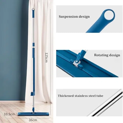 Mopa plana giratoria de 360° – Limpiador de suelos de microfibra multifuncional para azulejos y laminados, uso húmedo y seco, incluye 6 almohadillas de repuesto