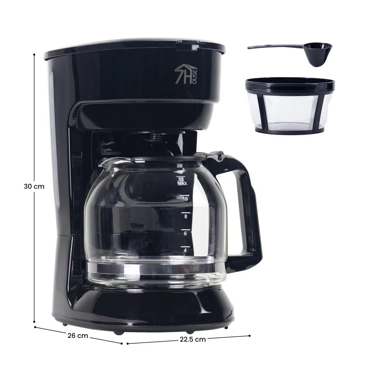 7H SEVEN HOUSE Cafetera de Goteo 12 Tazas 1.8L 900W Zeneo 7house