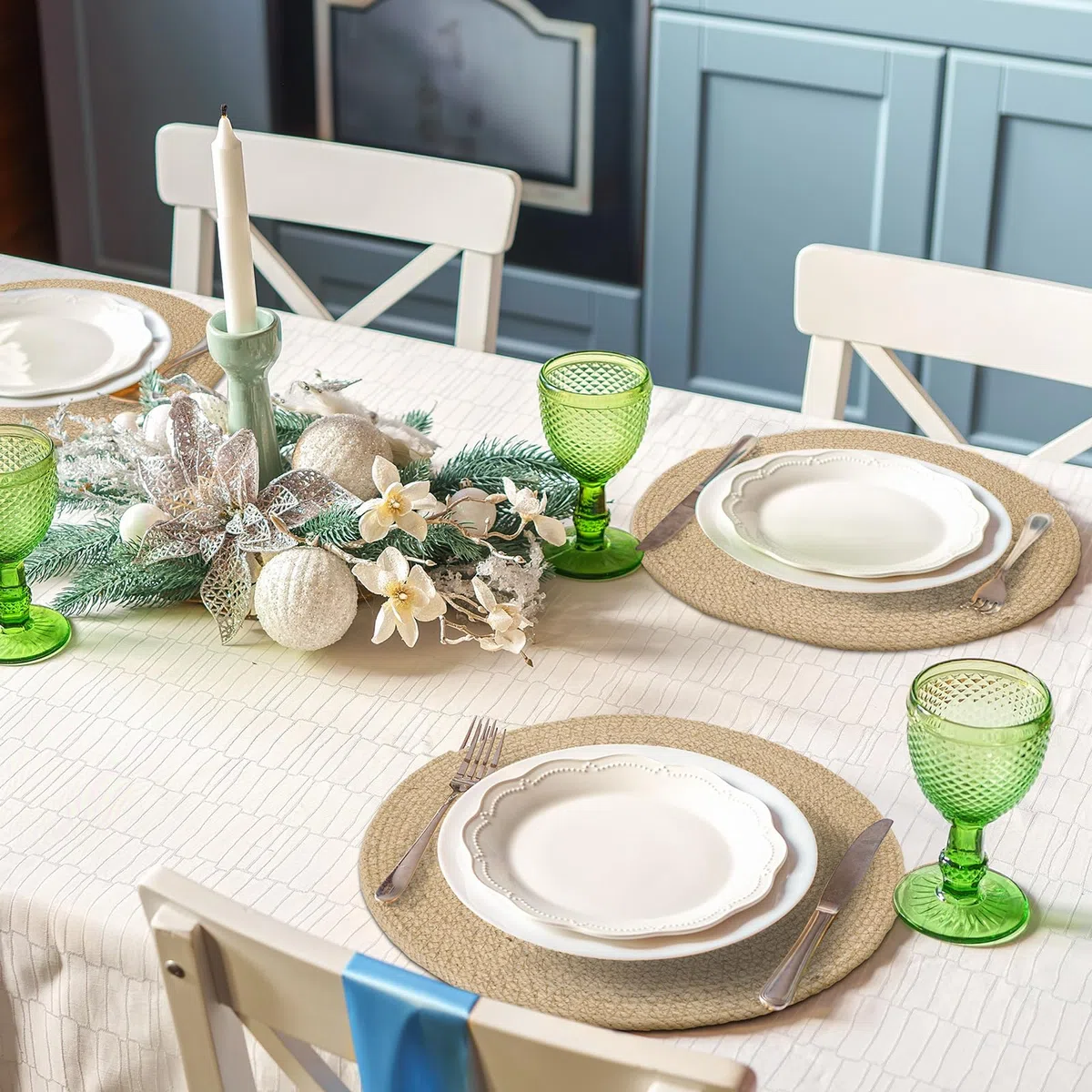 comfoyar Juego de 4 Manteles Individuales Trenzado Redondo Natural, Salvamanteles Individuales de Manteles Resistente al Calor para Cocinas y Comedores Decoración de Mesas para Fiestas 33cm