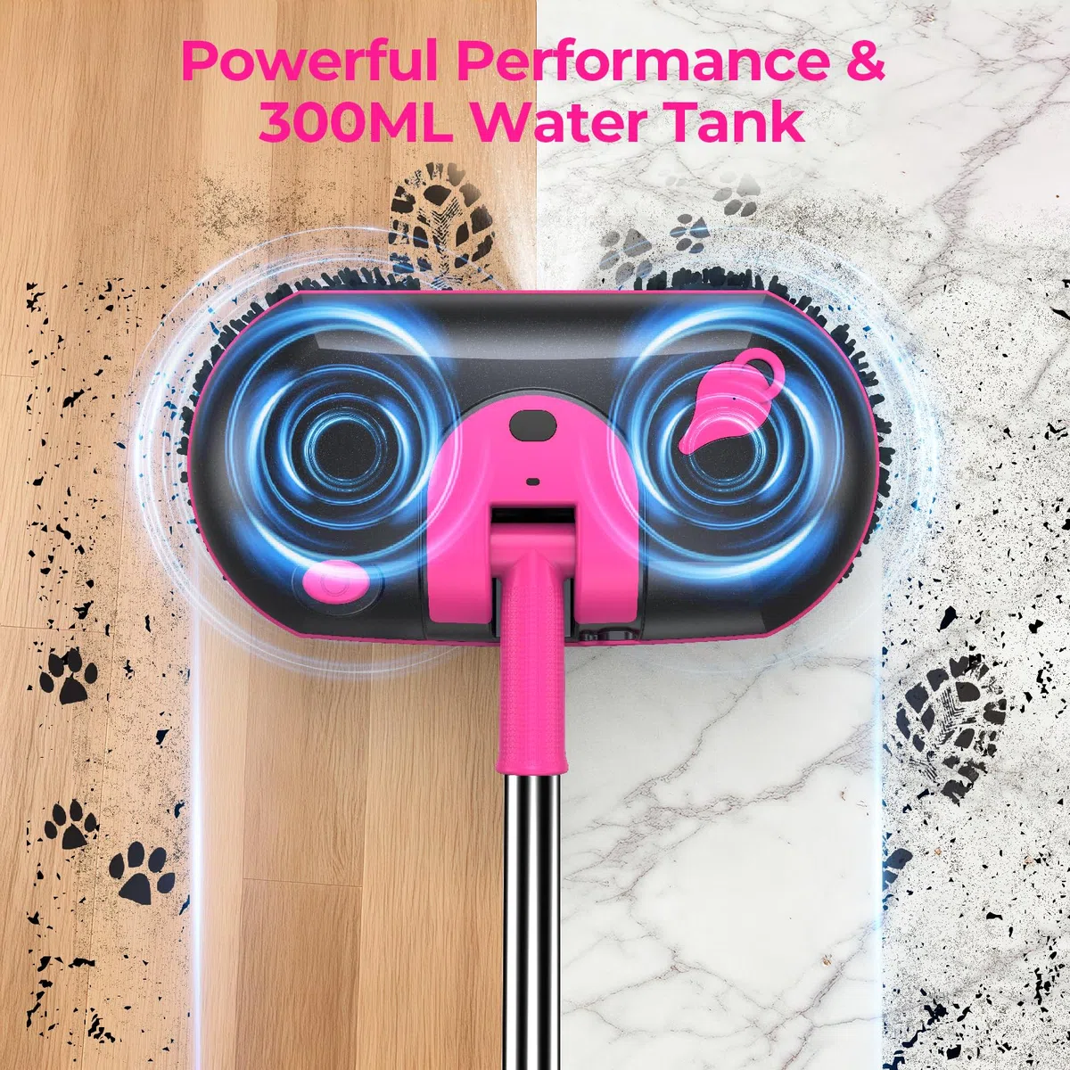 ScrubWiz Trapeador eléctrico inalámbrico, mopa giratoria eléctrica con spray de agua, potente limpiador de pisos, limpieza y cera súper silenciosa, blanco y negro