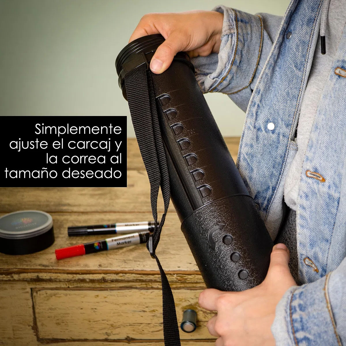 OfficeTree Tubo Portaplanos Plástico Negro - para Transporte y Almacenamiento - Tubo para Guardar Planos - Longitud y Correa de Transporte Extensible - Tubo para Poster