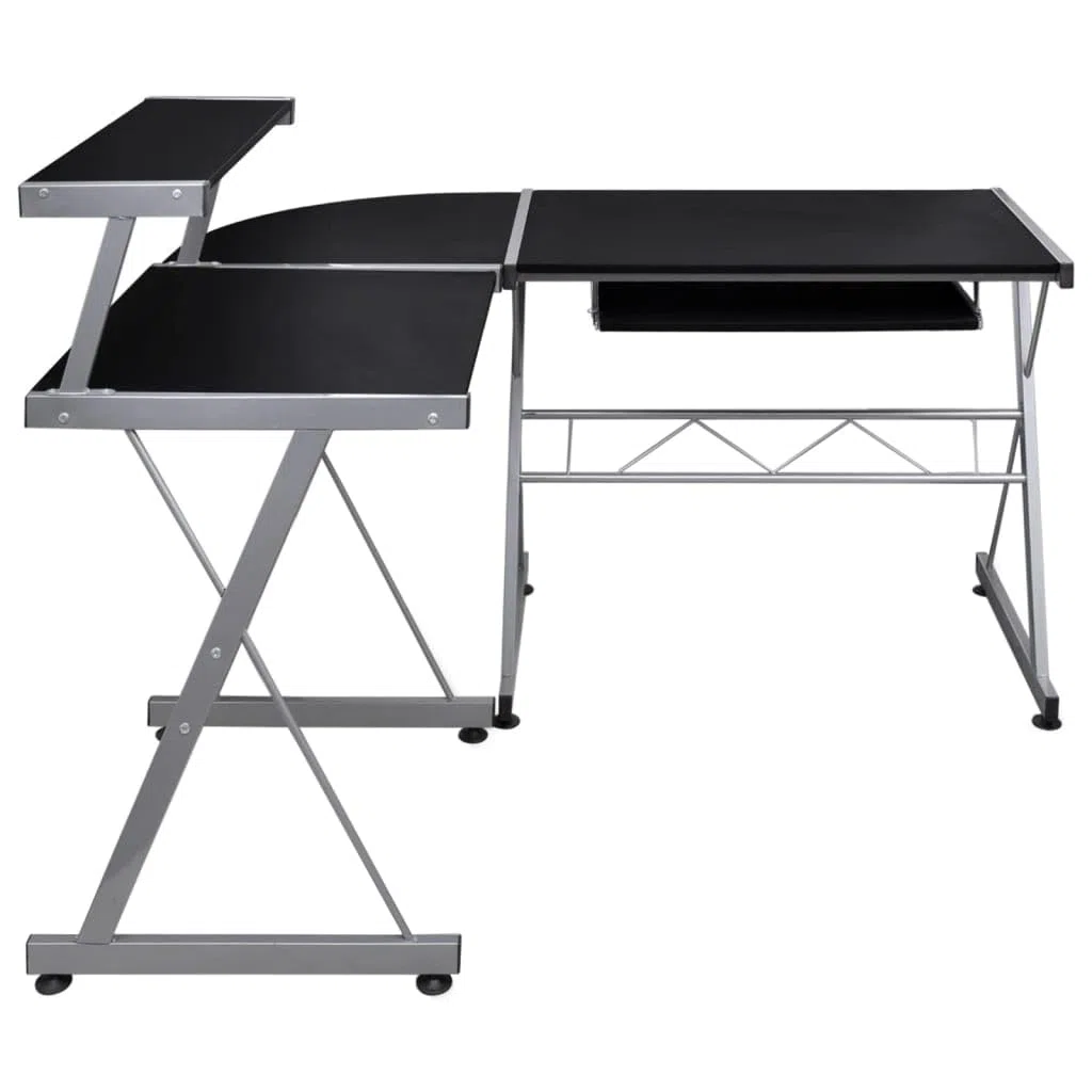 Mesa esquinera para ordenador de color negro, 132 x 112 x 99 cm, con bandeja para teclado extraíble, montaje flexible, gran superficie de trabajo, mesa de oficina para oficina en casa y