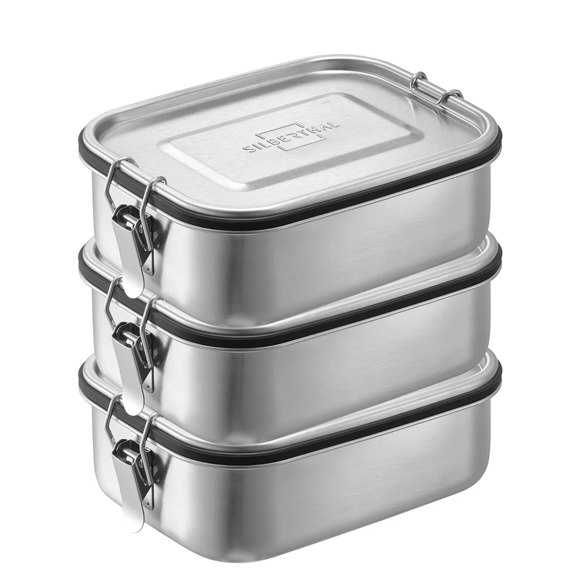 SILBERTHAL Set 3 fiambreras acero inoxidable hermeticas - 1200 ml - Fiambreras metalica trabajo - Con separador