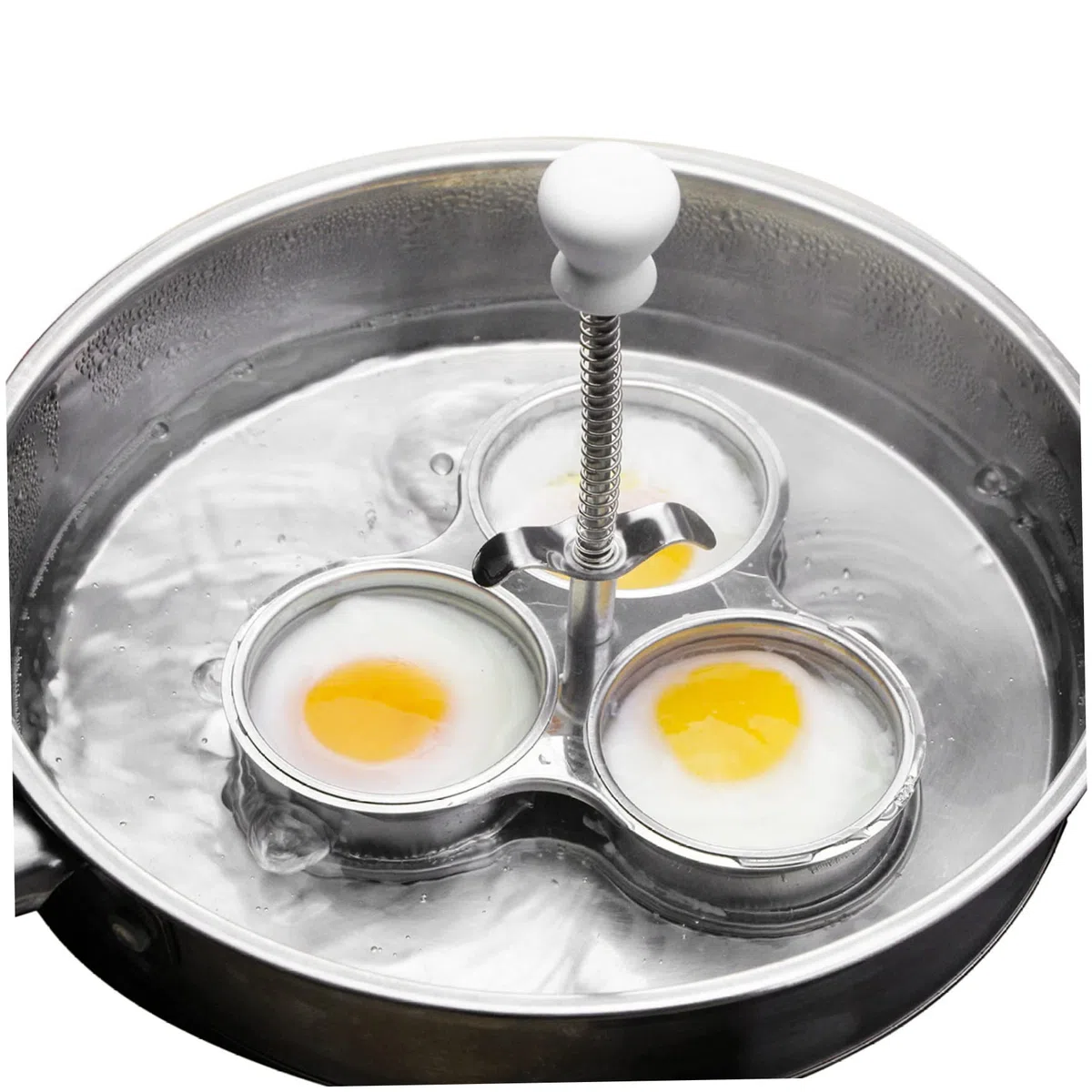 Poacher de huevo de acero inoxidable cocina de huevo escalfado con 3 tazas para herramienta de cocción para el desayuno, cazador furtivo de acero inoxidable