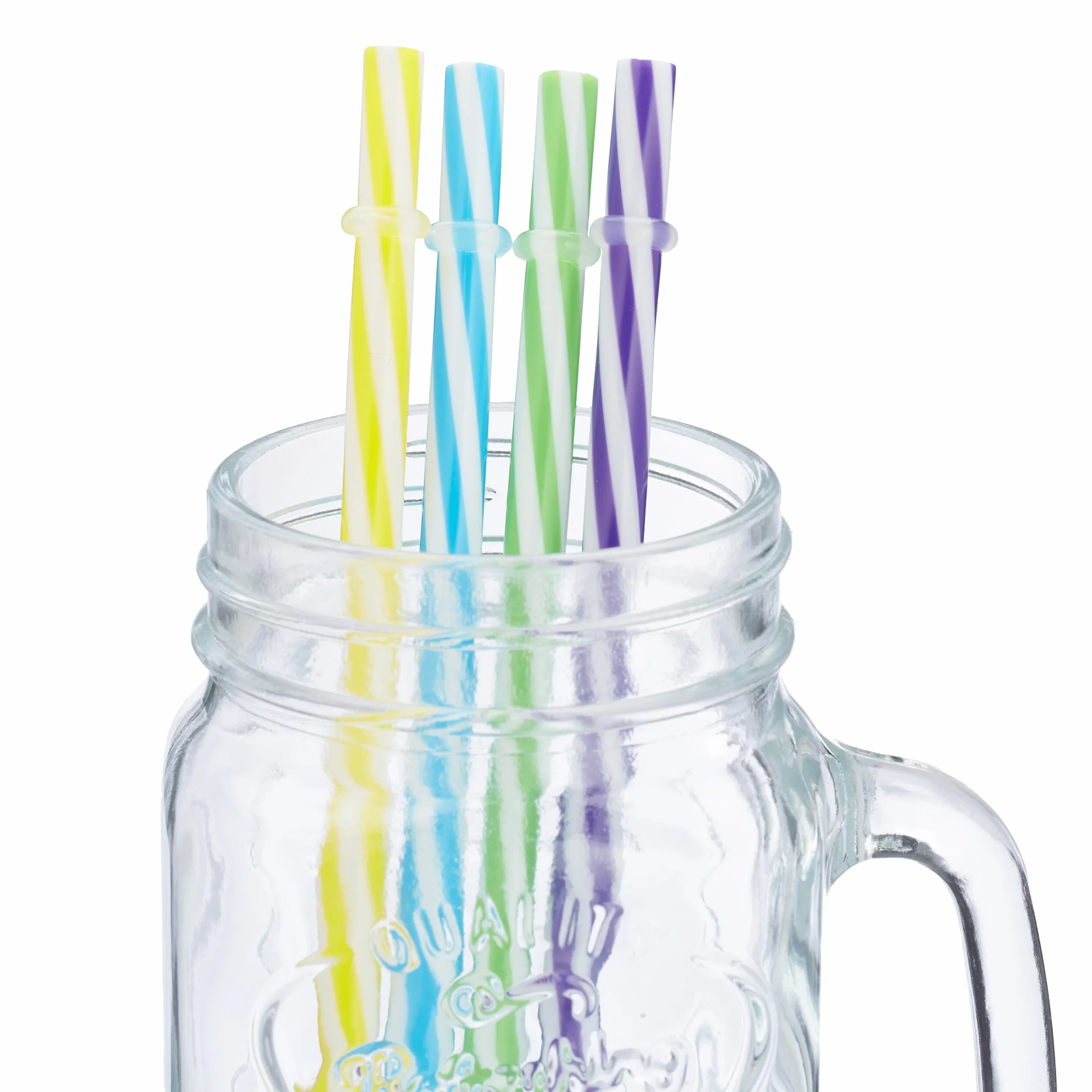 Relaxdays Jarras con Tapa y Pajita, Set de 4 Jarritas Limonada, 500 ml, Vasos Retro Veraniegos con Asa, Multicolor