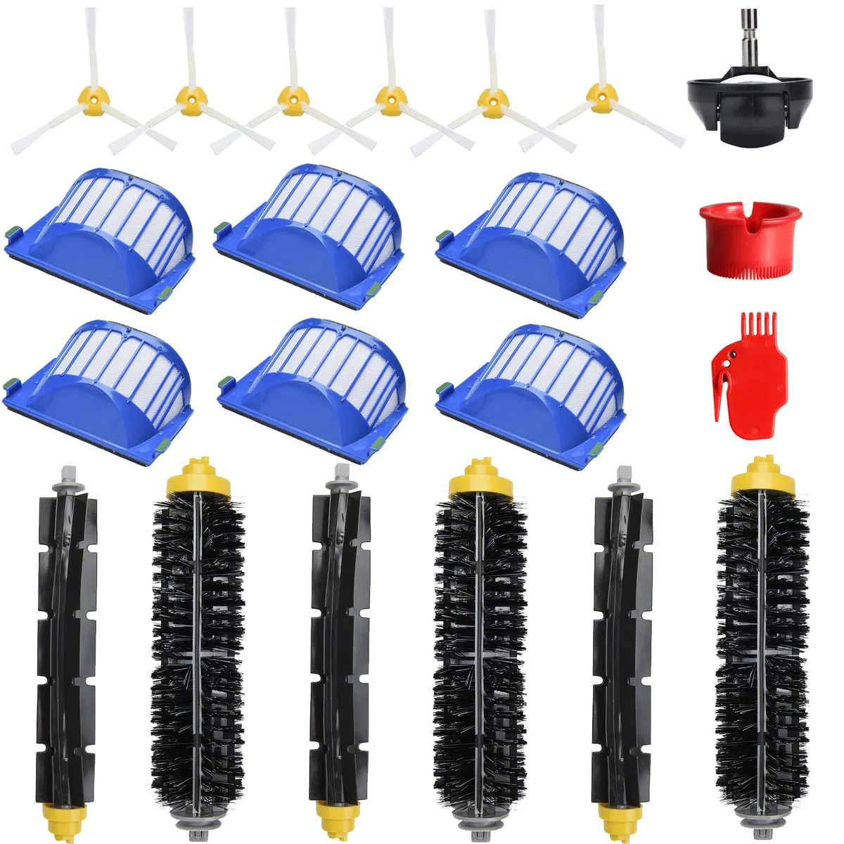 Accesorios Recambios kit para iRobot Roomba 600 671 690 698, 6x Cepillos Lateral 6x Filtros 6x Cepillo rodillo principal 1x Rueda Utensilios de limpieza X2