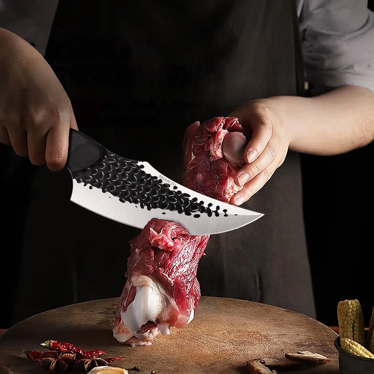 SHAN ZU Cuchillo Vikingo, 15cm Cuchillo de Cocina de Chef Japonés con Funda, Cuchillo de Deshuesar Forjado a Mano, Cuchillo de Carnicero con Mango G10, Cuchillo al Aire Libre y Cocina - Negro