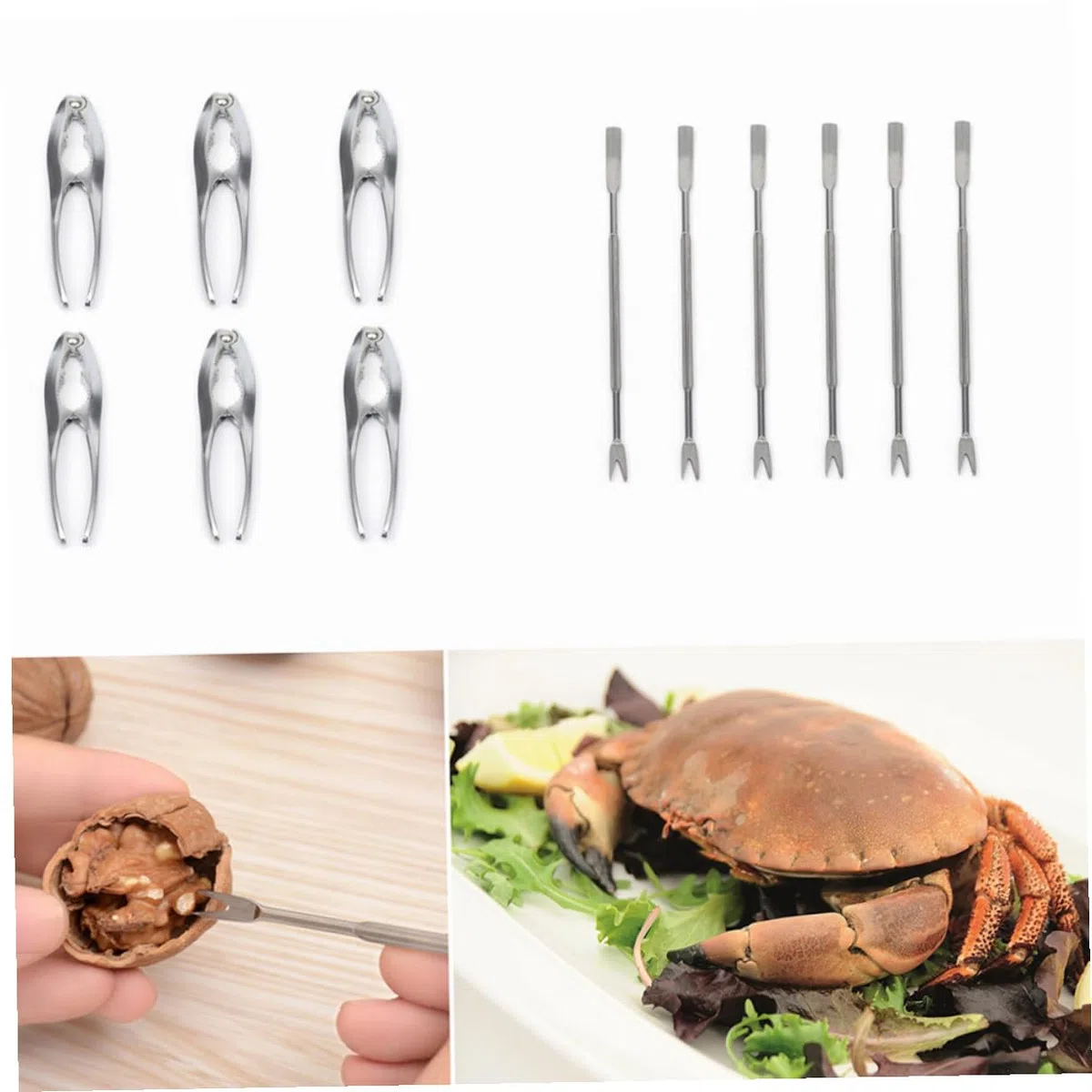 DOITOOL Juego de Herramientas para Buen Agarre Abridor de Langostas Kit para Comer y Tenedores de Nylon, Fácil de Lavar Kit para Comer de 12 Piezas